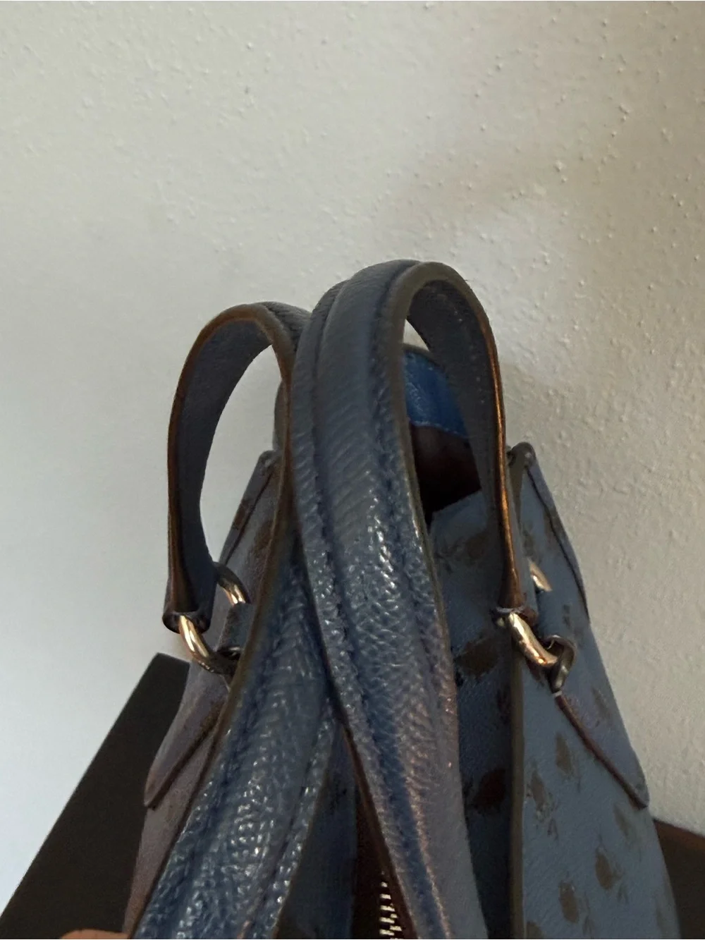 Coach Mini Crosby Carryall in Printed Crossgrain Leather Blue Black Flora